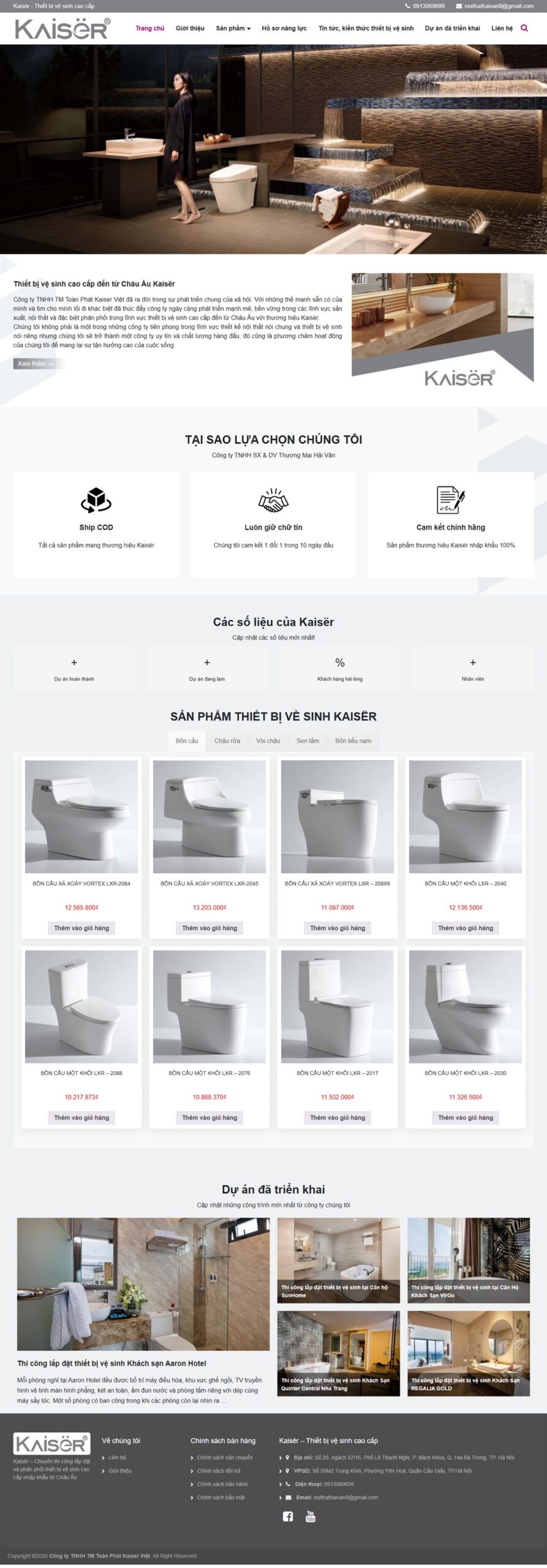 Giao diện website thietbivesinhkaiser.vn