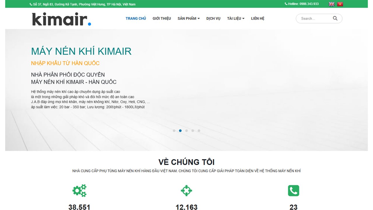 Giao diện website kimairtec.com.vn