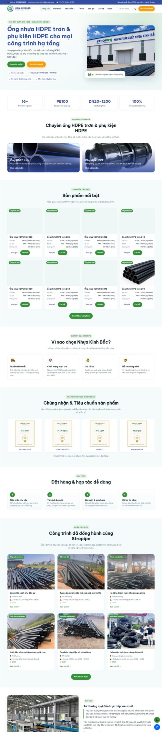 Giao diện website nhuakinhbac.com.vn
