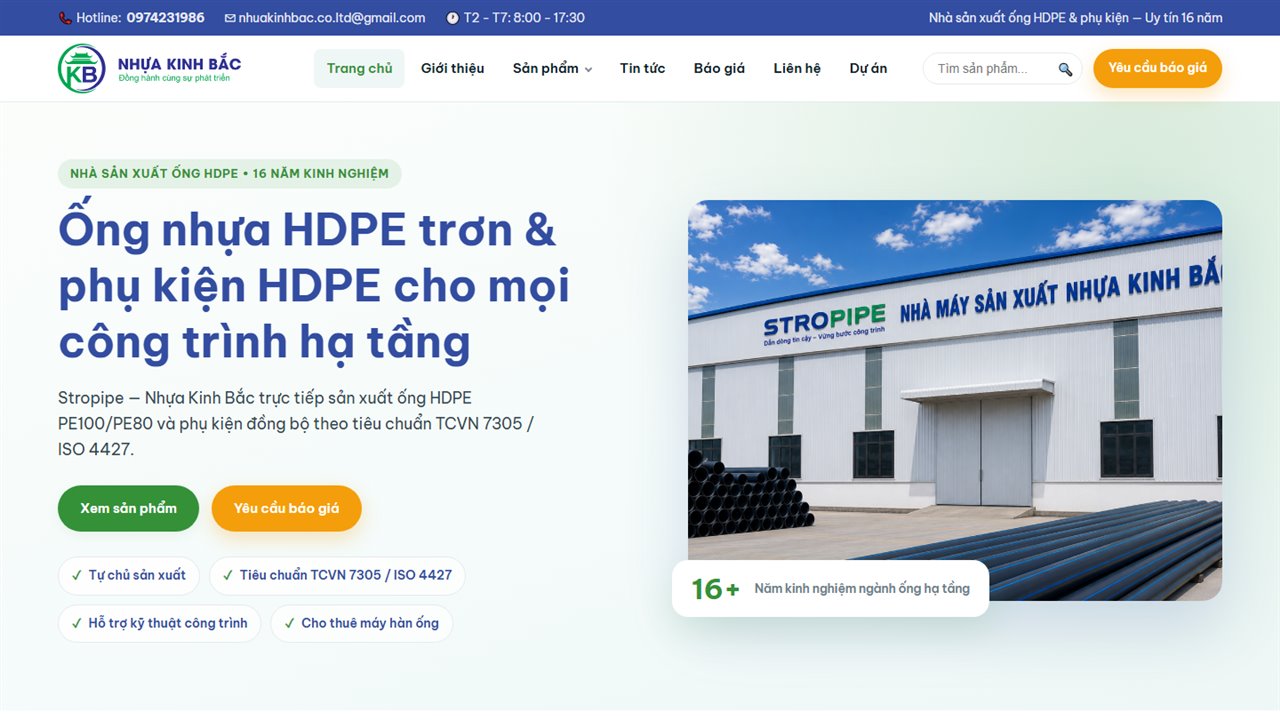 Giao diện website nhuakinhbac.com.vn