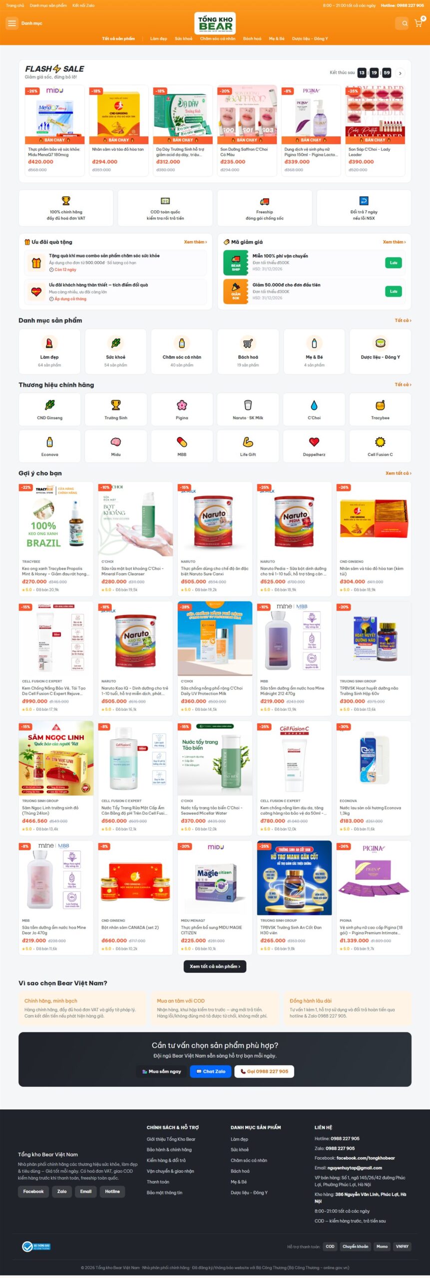 Giao diện website tongkhobear.com