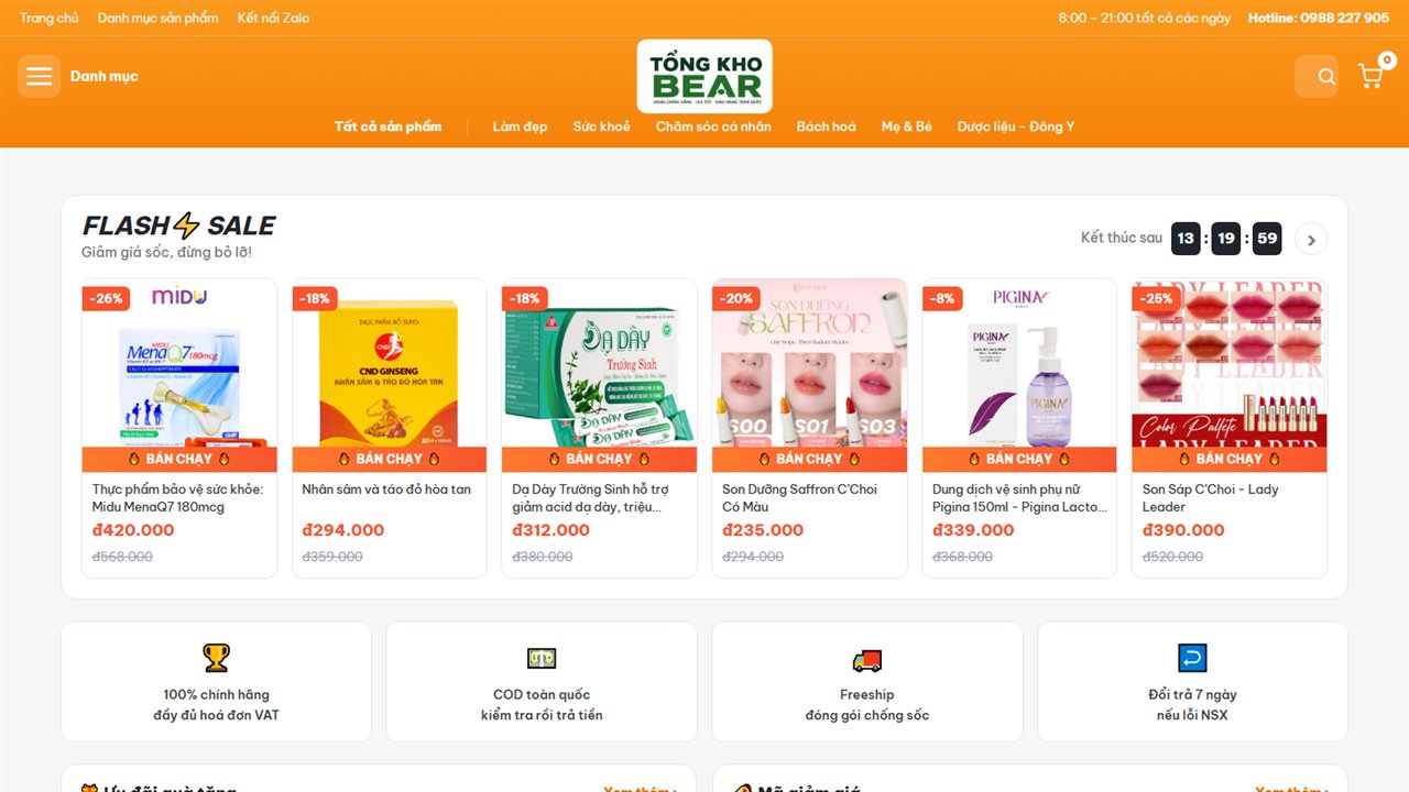 Giao diện website tongkhobear.com