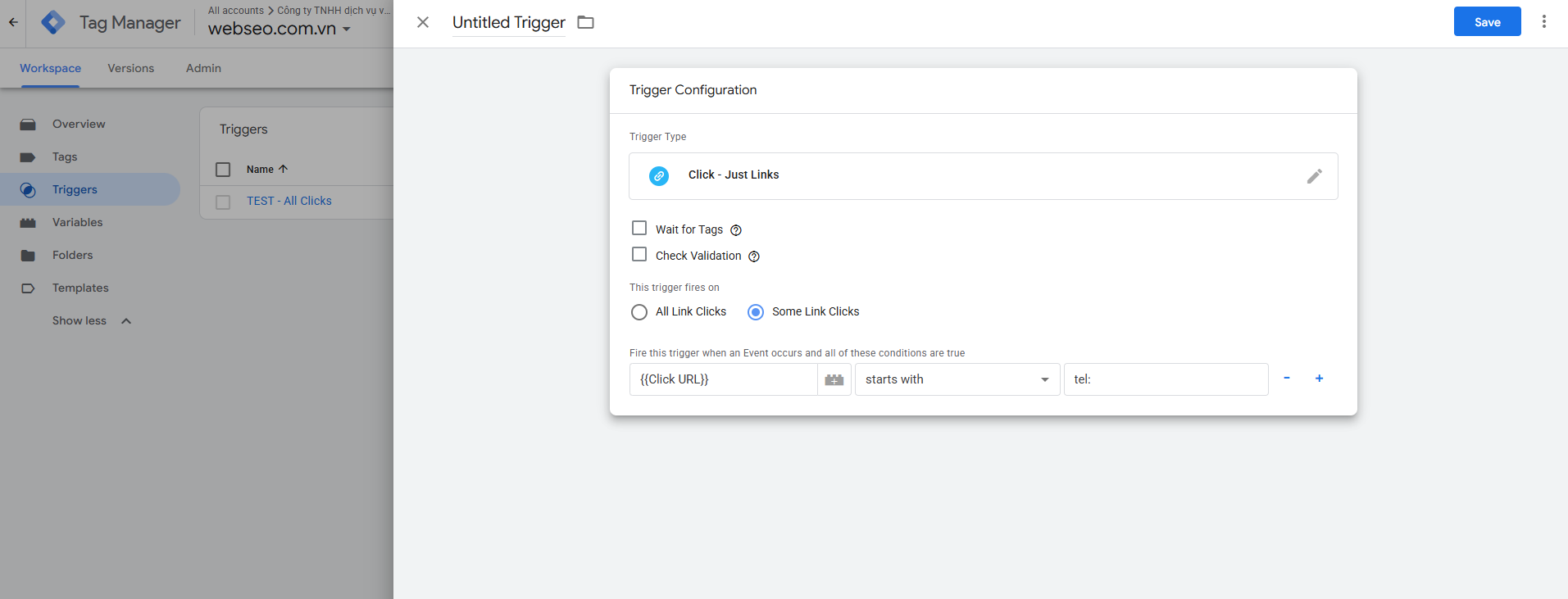 Tạo trigger click gọi điện với điều kiện tel