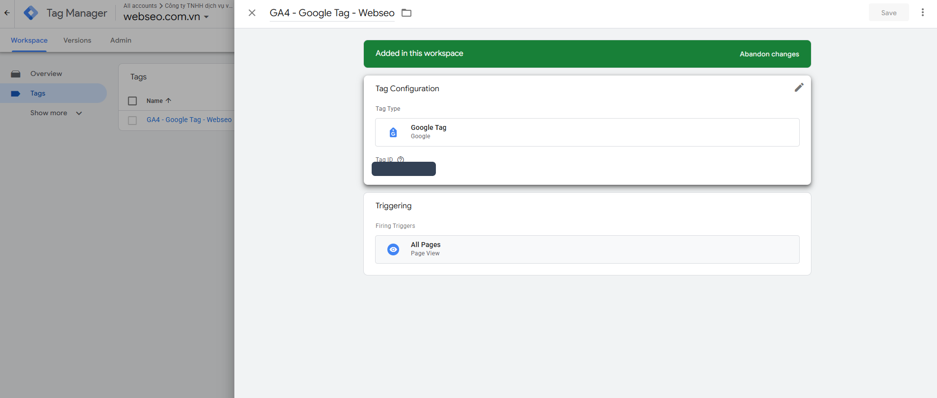 Thẻ Google Tag nền tảng gắn Measurement ID