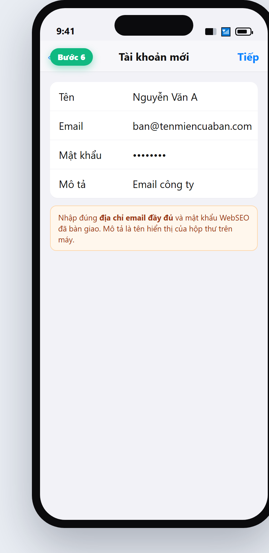 Nhập tên email mật khẩu