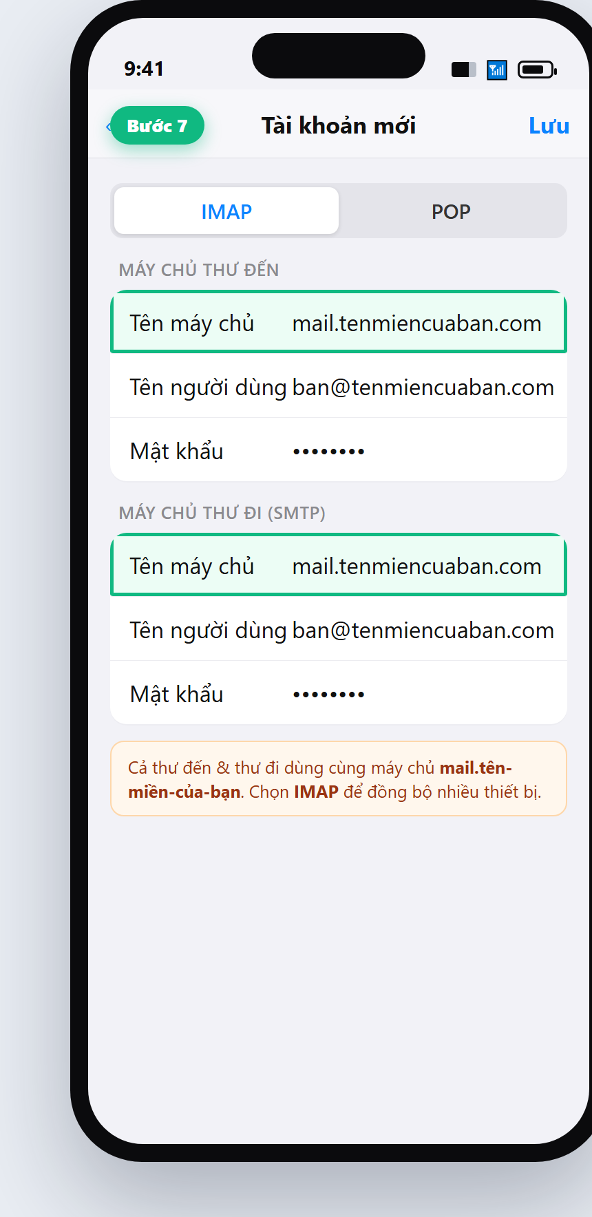 Nhập máy chủ IMAP thư đến thư đi