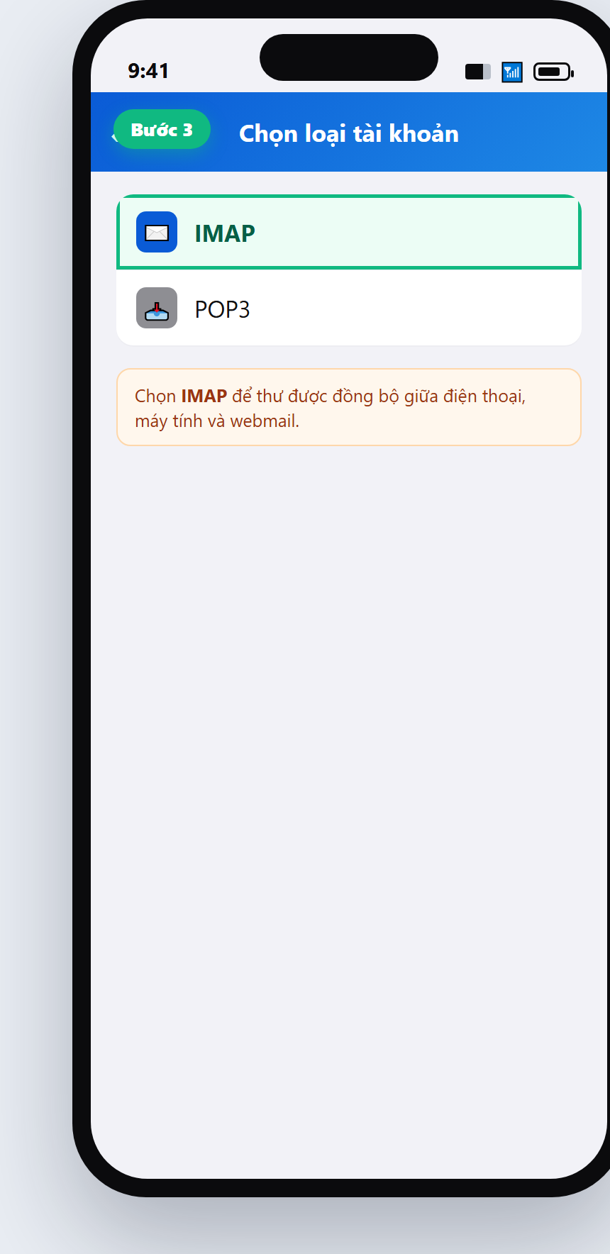 Outlook chọn loại tài khoản IMAP