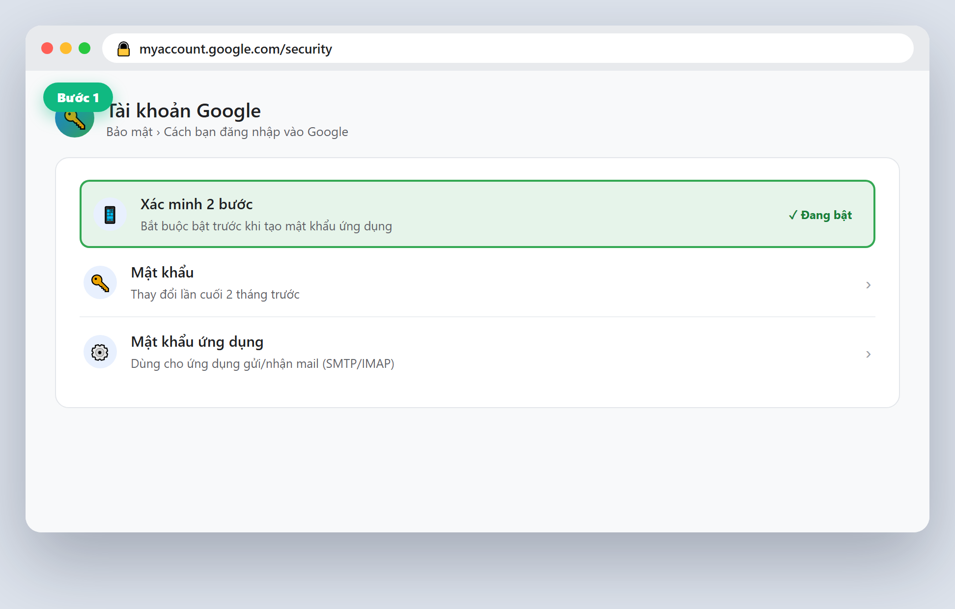 Bật xác minh 2 bước trong Bảo mật tài khoản Google